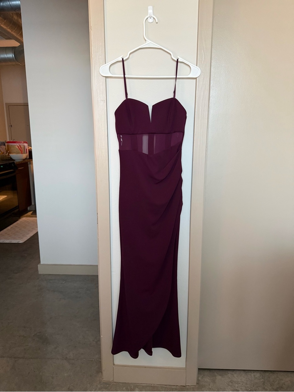 Emerald Sundae Burgundy Strapless Evening Gown